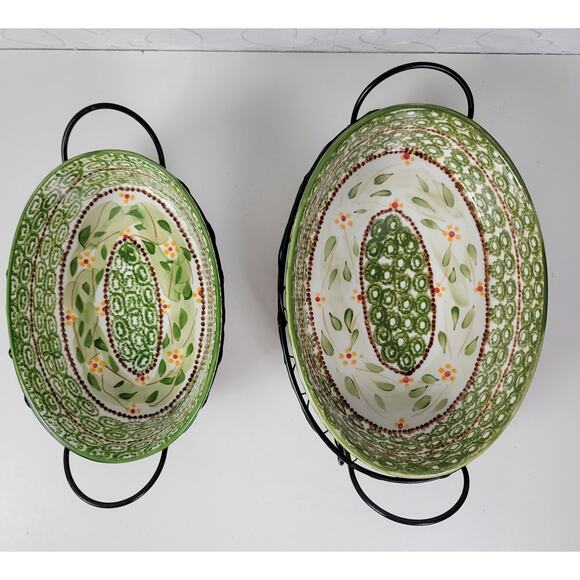 Set of 2 Temp-tations by Tara Casserole Dishes Green Old World Oval Serving Rack - Picture 1 of 13